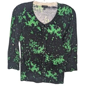 Talbots Women's Button Up Cardigan Medium St Patty's Day Green Black Lightweight